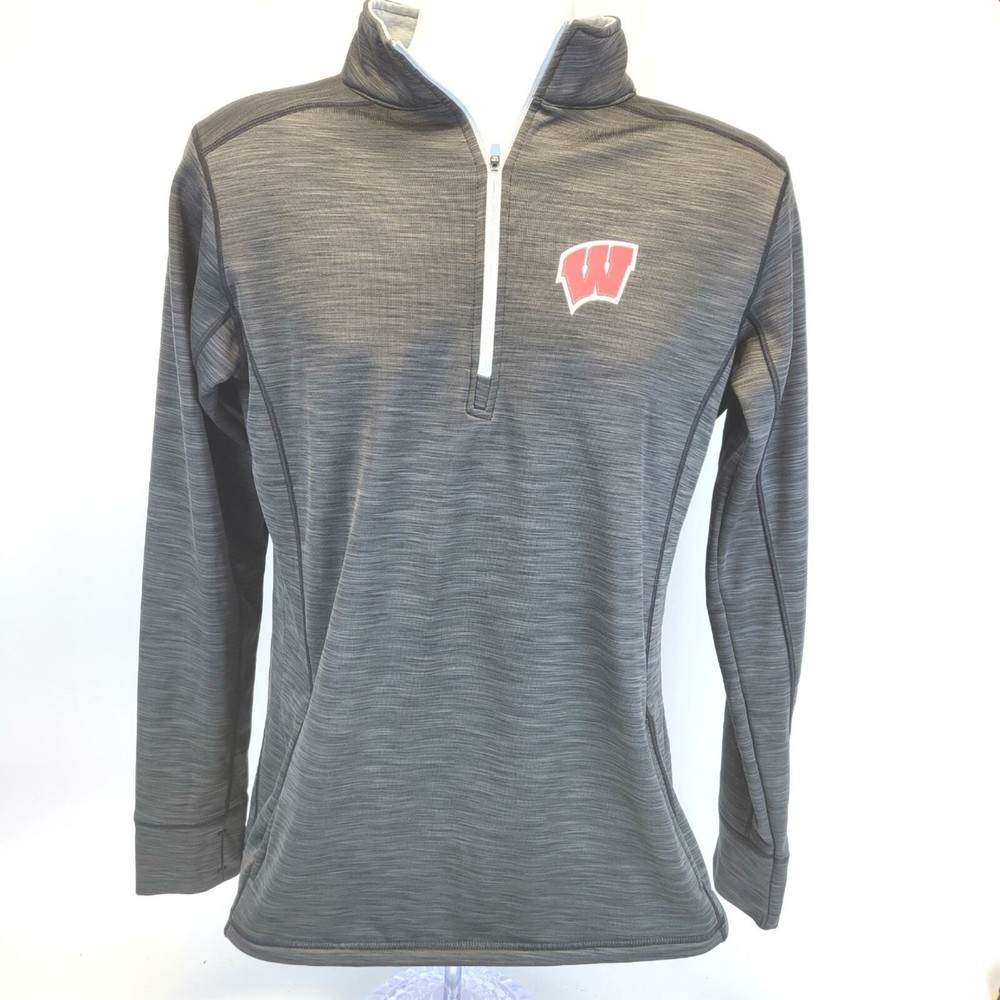 J America Womens Wisconsin Badgers Fleece Long Sleeve Zip Pullover Size Large.
